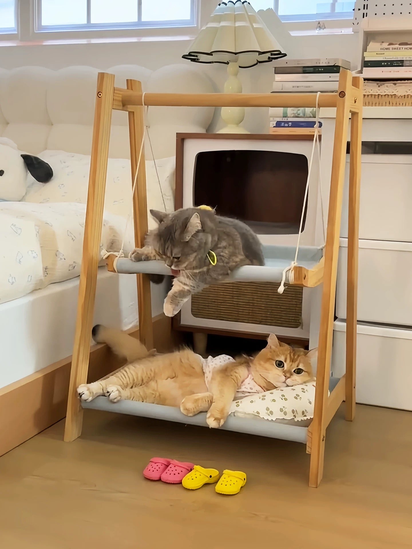 Double Layer Solid Wood Cat Hammock Bed