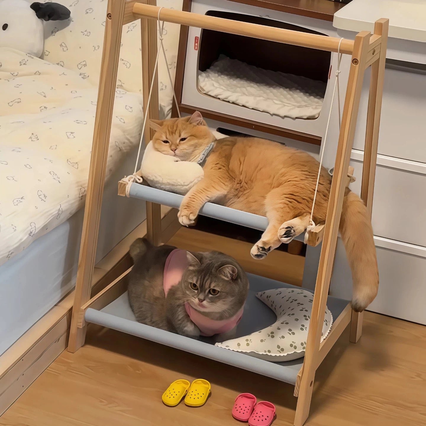 Double Layer Solid Wood Cat Hammock Bed