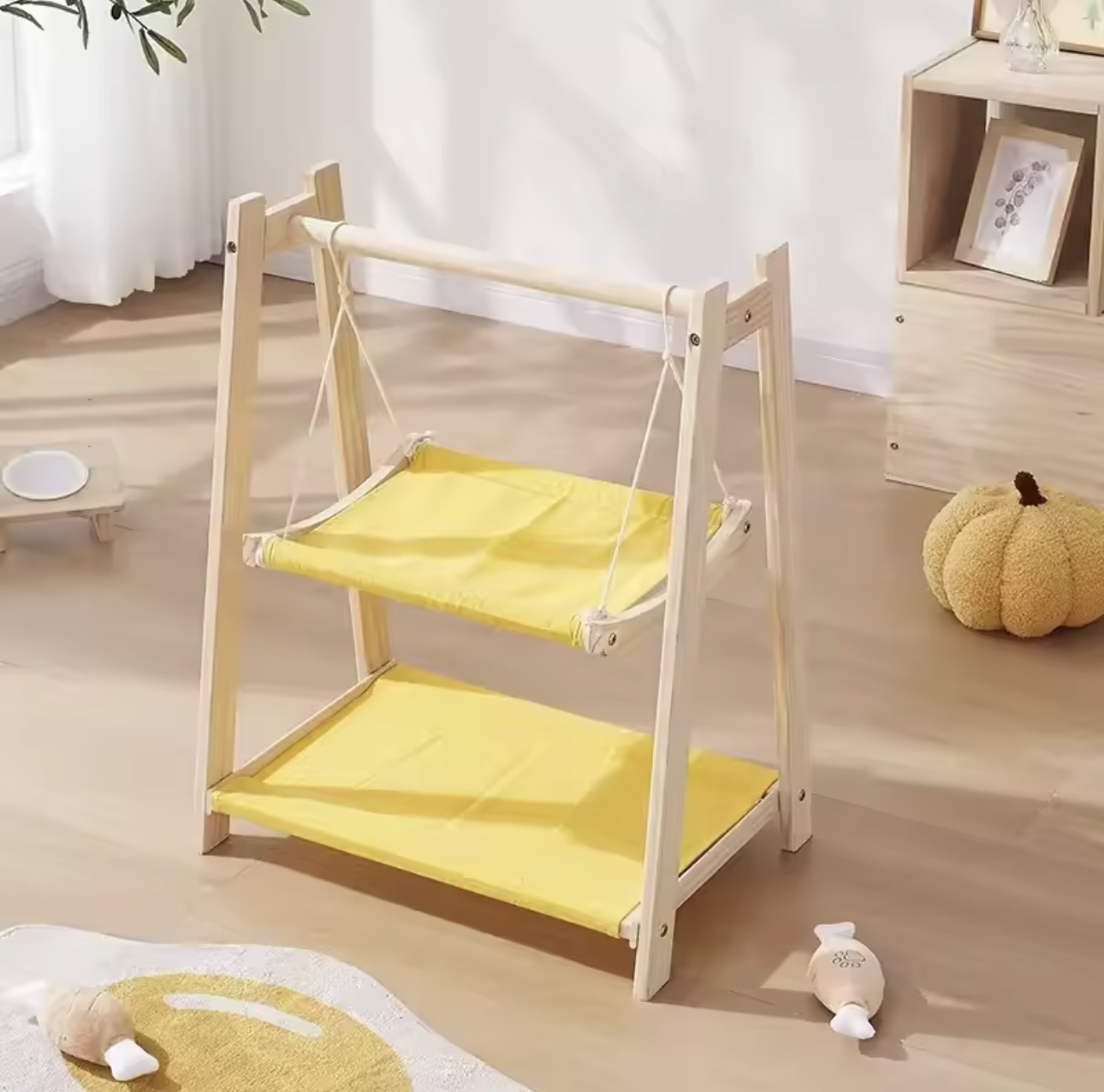 Double Layer Solid Wood Cat Hammock Bed