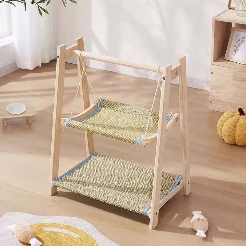 Double Layer Solid Wood Cat Hammock Bed